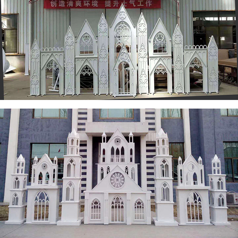 Modern minimalist wedding props bright castle large wrought iron decoration wedding stage background European sculpture theme