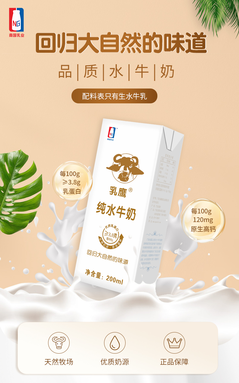 乳鹰 水牛纯牛奶 200ml*20盒 整箱装 图1