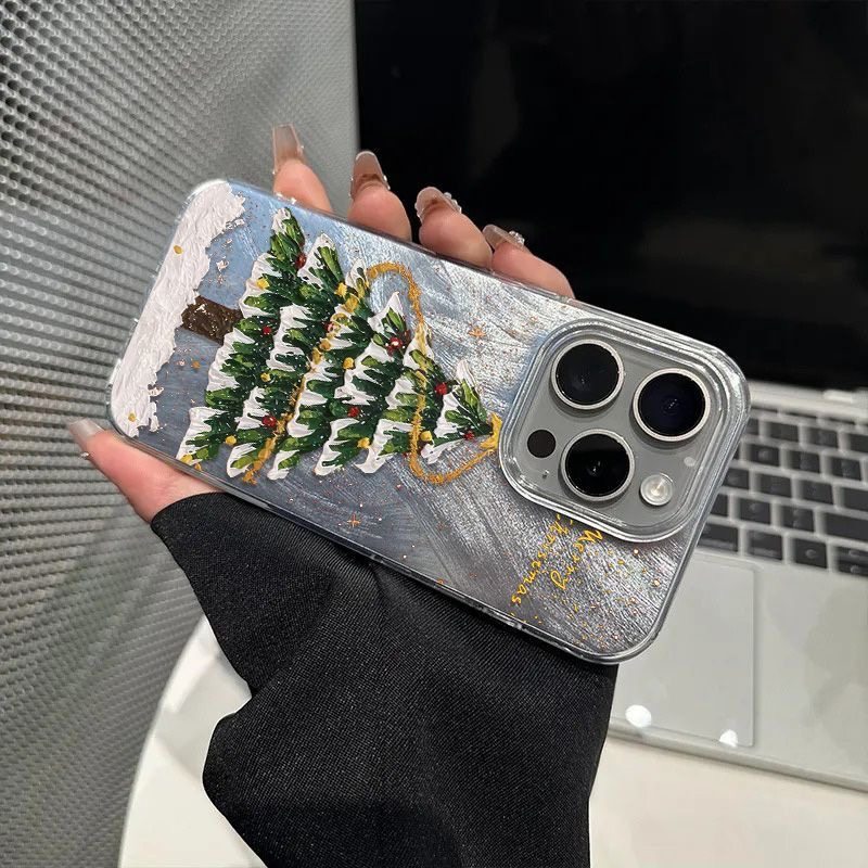 Gold Dot Christmas Tree Is Suitable for Apple 16Promax/14Plus Phone Case 15Pro/13 Feather Yarn 12/11/XS