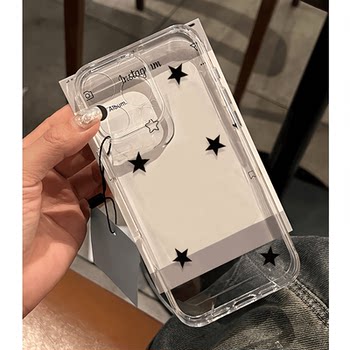 Simple Black Star Case Suitable for Apple 17/16/15 Promax, iPhone 16 Simple 14/13 Anti-Drop 12 Soft Case Xr/Xs Transparent