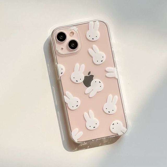 New Cute White Miffy Rabbit Phone Case Suitable for Apple 17/16/15, Precise Hole Full Coverage 14, Simple 13 Pro Max Phone Case, 12 Soft Case, Ice Transparent
