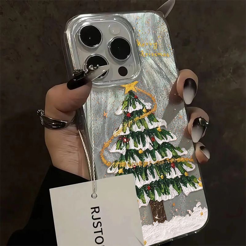 Gold Dot Christmas Tree Is Suitable for Apple 16Promax/14Plus Phone Case 15Pro/13 Feather Yarn 12/11/XS