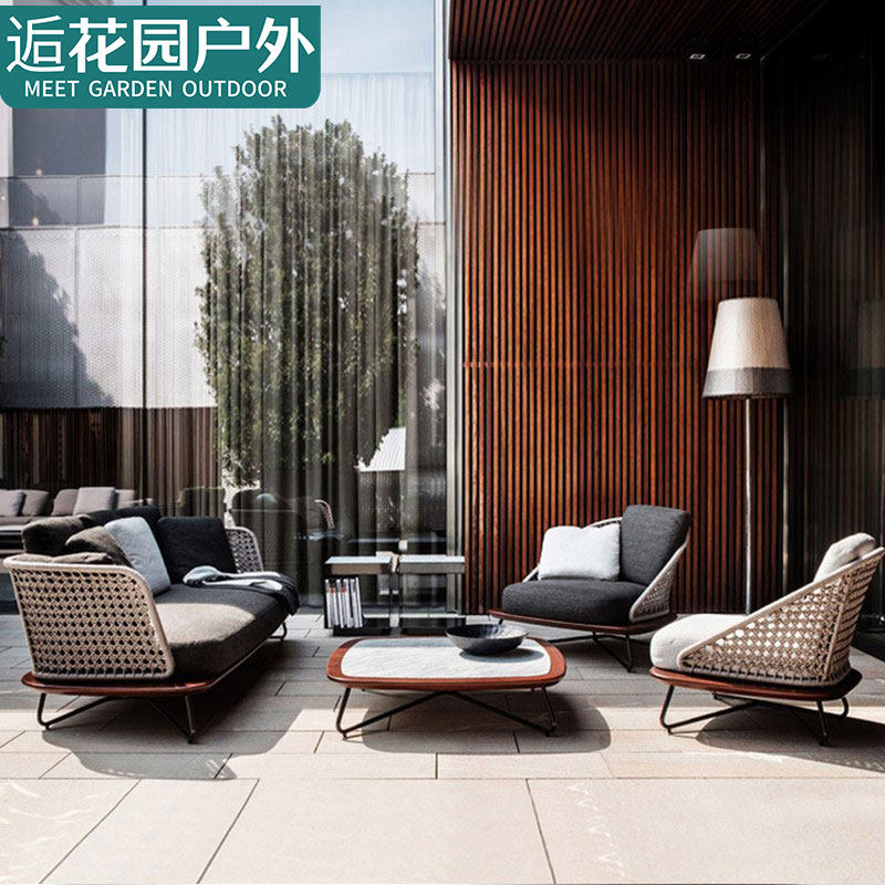 Nordic outdoor sofa balcony villa rattan leisure rattan chair courtyard high-end outdoor sample house display center furniture rattan sofa