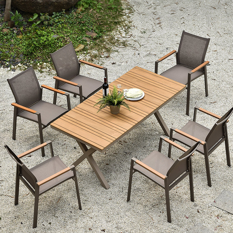 Outdoor table and chair combination courtyard teak garden anti-corrosion open-air aluminum alloy modern leisure cafe Teslin chair
