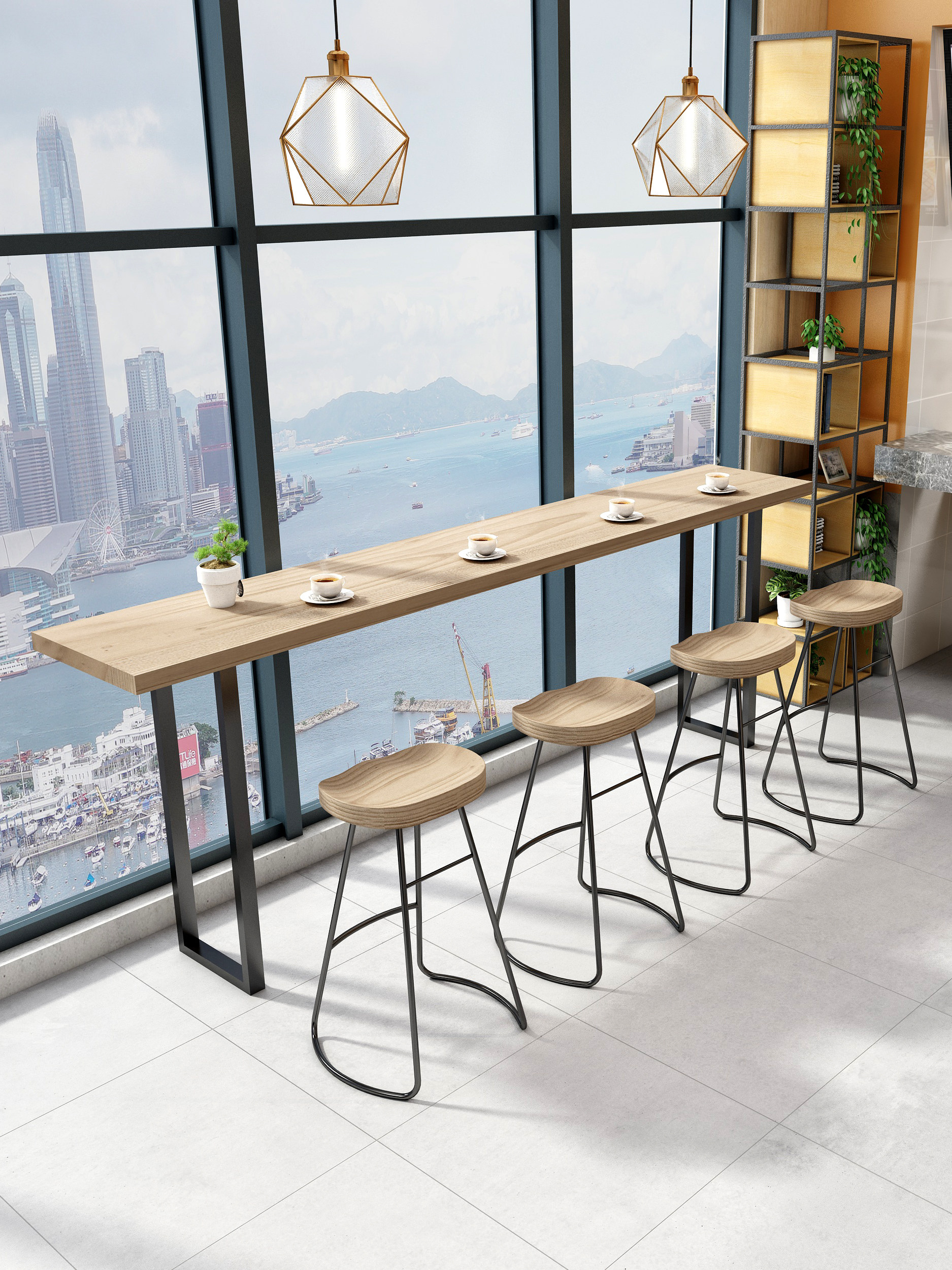 Solid Wood Bar Desk Table Commercial Milk Tea Shop Table And Chairs Combined Balcony Narrow Table High Foot Household Solid Wood Strip Table Leaning Against Wall-Taobao