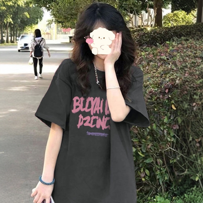 Gray Oversized Short-Sleeve T-Shirt for Women, Summer Loose Fit, Mid-Length, American Retro Design, Niche Base Shirt Top Gray Oversized Short-Sleeve T-Shirt for Women, Summer Loose Fit, Mid-Length, American Retro Design, Niche Base Shirt Top