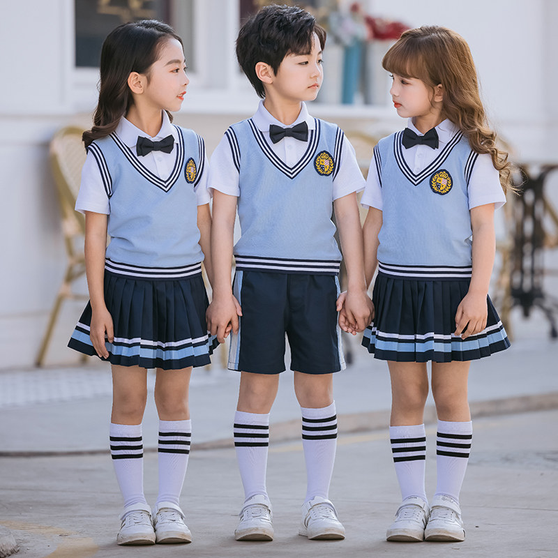 Kindergarten suit summer dress briefly sleeve British wind graduate school uniform summer sports suit children's clothing