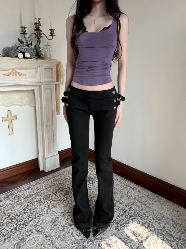 Tearsofnaivety New Retro-Style Napoleon Low-Waist Tight-Fitting Bootcut Pants [Ready Stock]