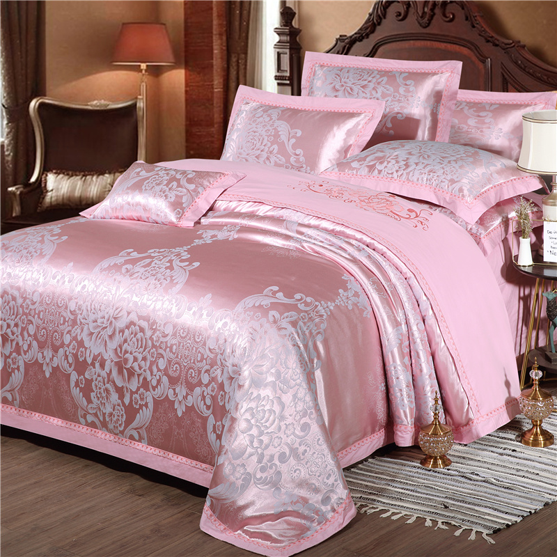 Luxurious Fuannah Home Textile Four pieces of Wedding Celebration Grand Red Gon Satin Jacquard Knot Newlywed 4 Pieces Of Pure Cotton Full Cotton