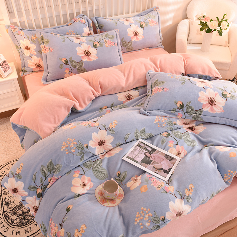 Luxury Fuanna four-piece set of milk velvet thickened coral velvet double-sided winter thickened Falai velvet bed cover children 2m