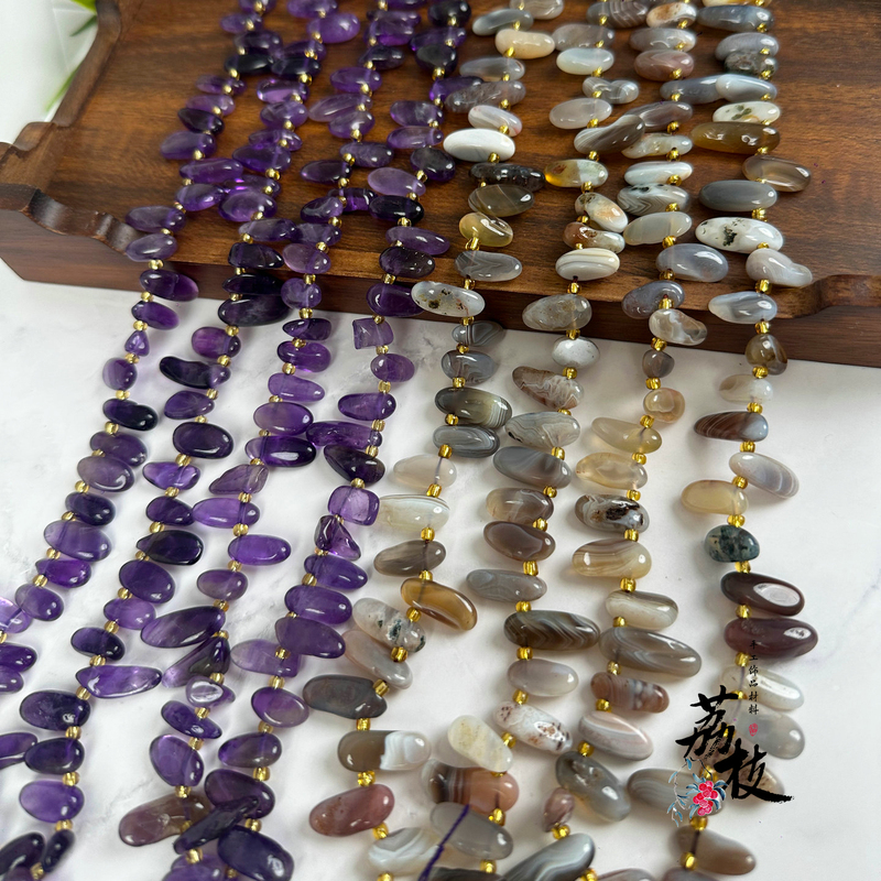 Natural Brazilian Amethyst Persian Gulf Agate Edge-Hole Short Tooth Petal Bracelet Necklace Loose Beads DIY Jewelry Accessories
