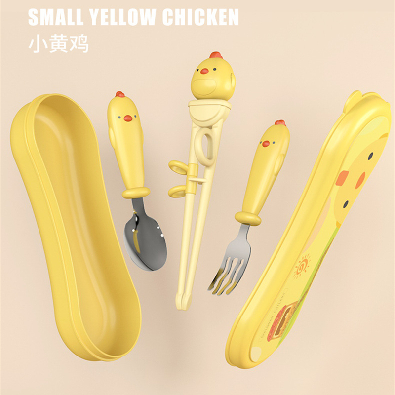 Children's tableware 2-3-4 years old baby practice home training chopsticks one section two section fork spoon set men and women children