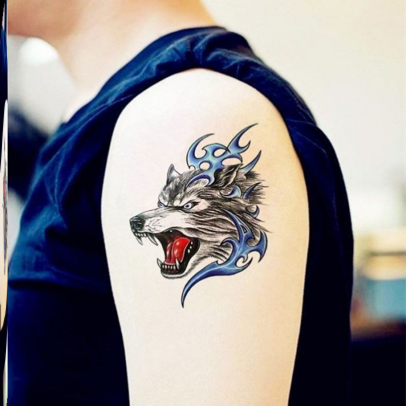3pcs* Douyin same style wolf head durable waterproof tattoo stickers men's chest domineering male and female arm flower arm tattoo stickers