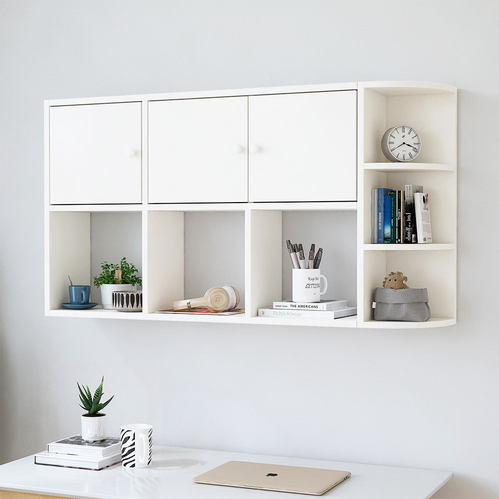 Punch-free creative bookshelf wall shelf wall cabinet wall partition wall cabinet bedroom storage cabinet with door net red