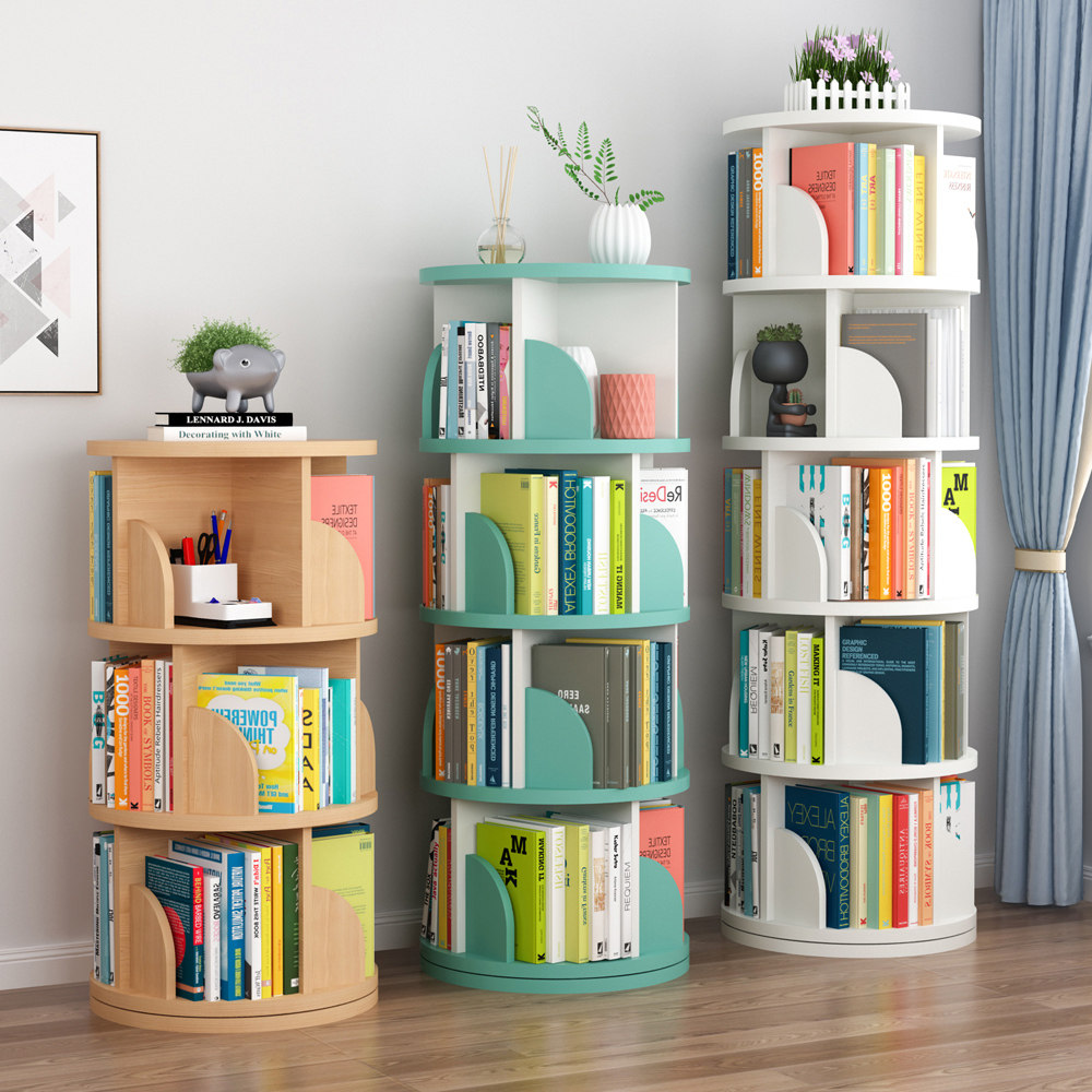 Children's bookshelf floor-to-ceiling picture book rack simple storage student home bookcase narrow slit storage rack 360-degree rotation