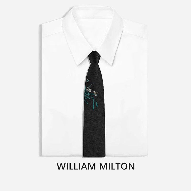 WILLIAM MILTON Chinese-style embroidered clivia silk tie for men, high-end business casual tie gift box.