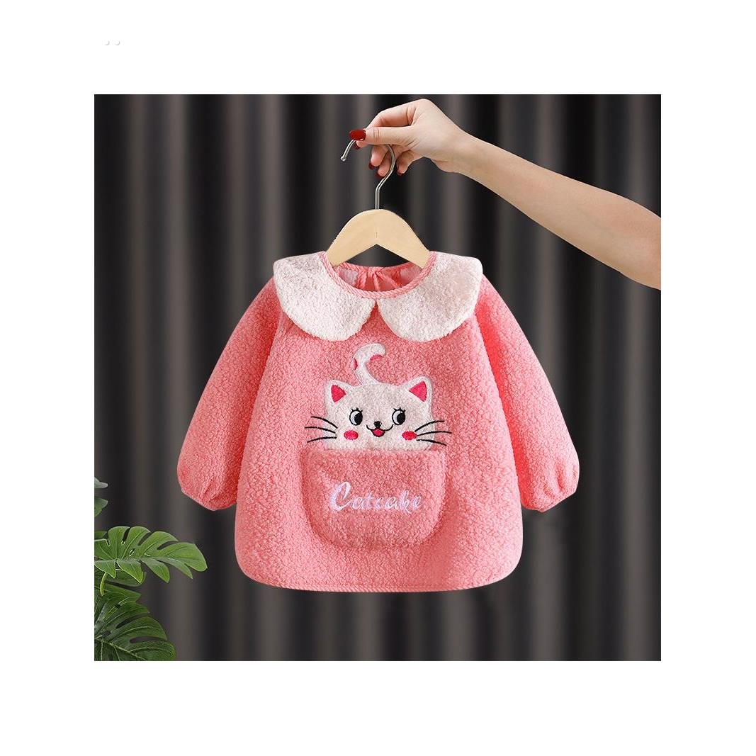 Baby smock, eating bib, children's autumn and winter waterproof and anti-dirty outer apron, new thickened teddy velvet reverse dressing