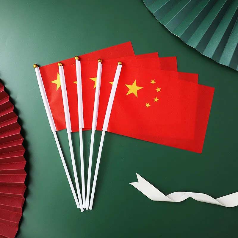 Kindergarten Hand-shaking Flag Five Stars Red Flag Hand Holding 8 Number 7 with Rod Flag Waterproof