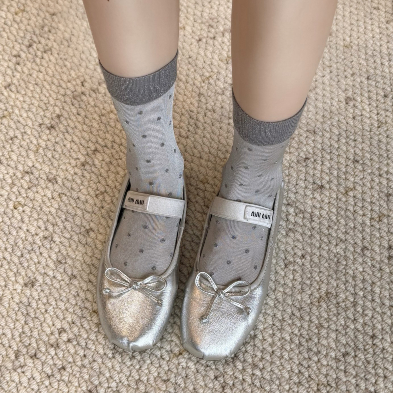 2026 Spring and Summer New Style Silver Letter Gray Polka Dot Socks with a Design Featuring Silver Thread, Thin Mid-Calf Socks, Slouch Socks for Women 2026 Spring and Summer New Style Silver Letter Gray Polka Dot Socks with a Design Featuring Silver Thread, Thin Mid-Calf Socks, Slouch Socks for Women