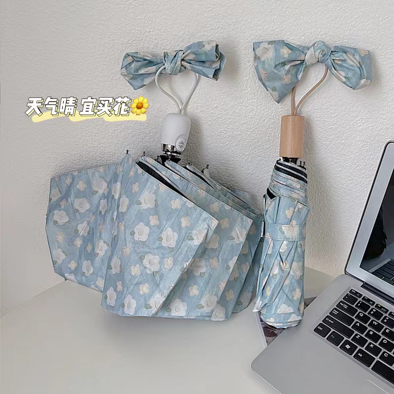 5orget fully automatic oil painting flower umbrella female ins literature and art sunny and rain dual-use sun umbrella sun protection and UV protection