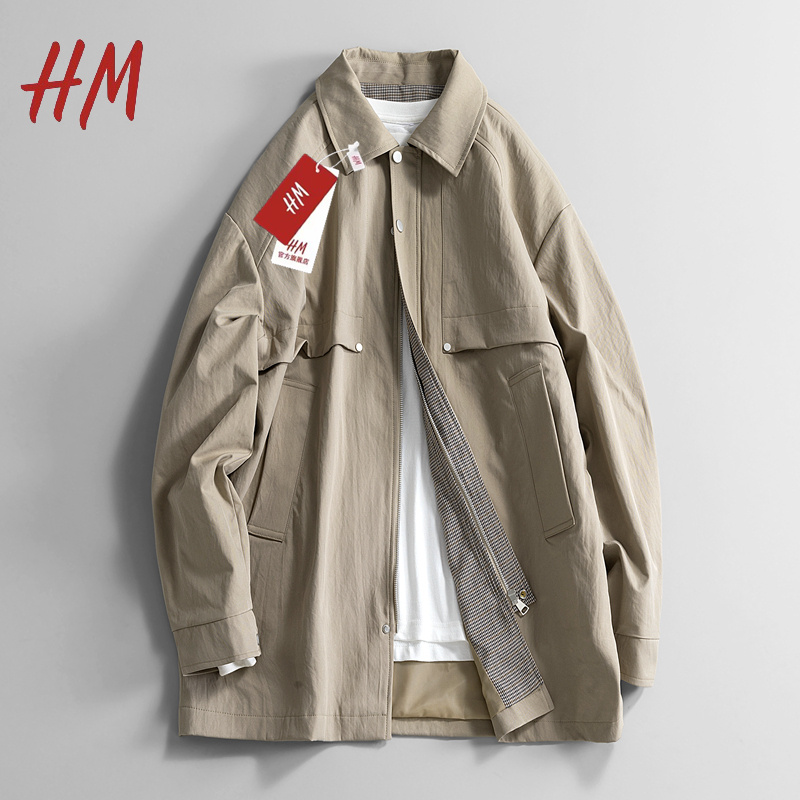 Новинка 2025 года, ветровка с лацканами, мужская весенне-осенняя новая свободная повседневная универсальная однотонная куртка средней длины