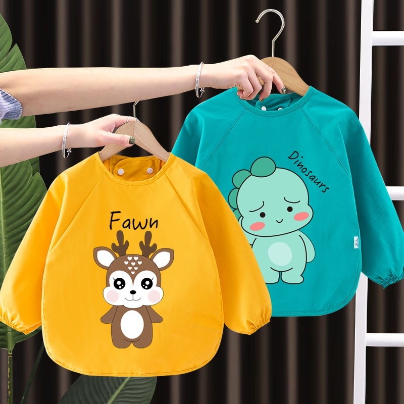 Children's smock autumn and winter long-sleeved kindergarten baby eating bib full body waterproof and dirt-proof 3-4-5 years old 0-2 babies