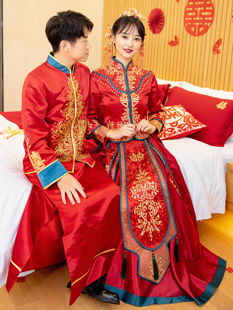 Xiuhe clothing bride 2021 new wedding Chinese wedding dress out of the pavilion wedding dress summer thin section dragon and phoenix gown show kimono