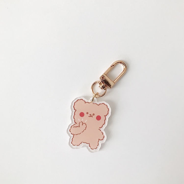 South Korea Ins Small Bear Key Buckle Cartoon Teenage Girl Hearts Bag Pendant Cute Airpods Headphone Sleeve Hanging Necklace Pendant