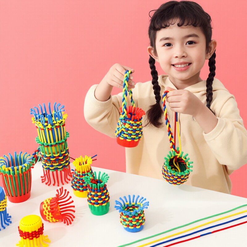 儿童手工diy编织穿线玩具幼儿园专注力精细动作训练花篮编绳积木