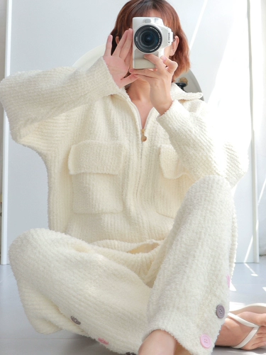 Демисезонная зимняя удерживающая тепло пижама, коралловый бархатный комплект, свободный крой