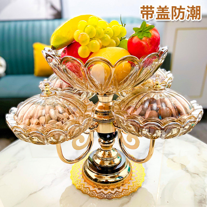 Light and luxurious glass multilayer mesh red fruit pan modern living room tea table Home Desktop snacks dried fruit candy tray-Taobao