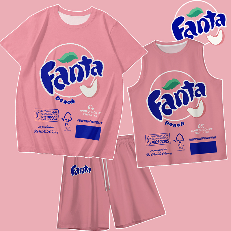 Cartoon Vest Peach Orange Soda Collaboration Sleeveless Vest Quick-Drying Unisex Short-Sleeve T-Shirt Clothes Shorts