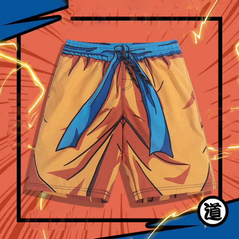 Dragon Ball Beach Shorts for Men, Son Goku Super Saiyan Swim Trunks, Quick-Drying Beach Shorts, Suitable for Water, Five-Point Shorts, Trendy