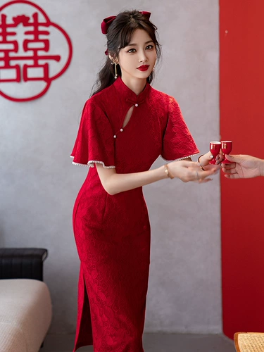 Красное вечернее платье, ципао, осеннее, китайский стиль, подходит для подростков, изысканный стиль
