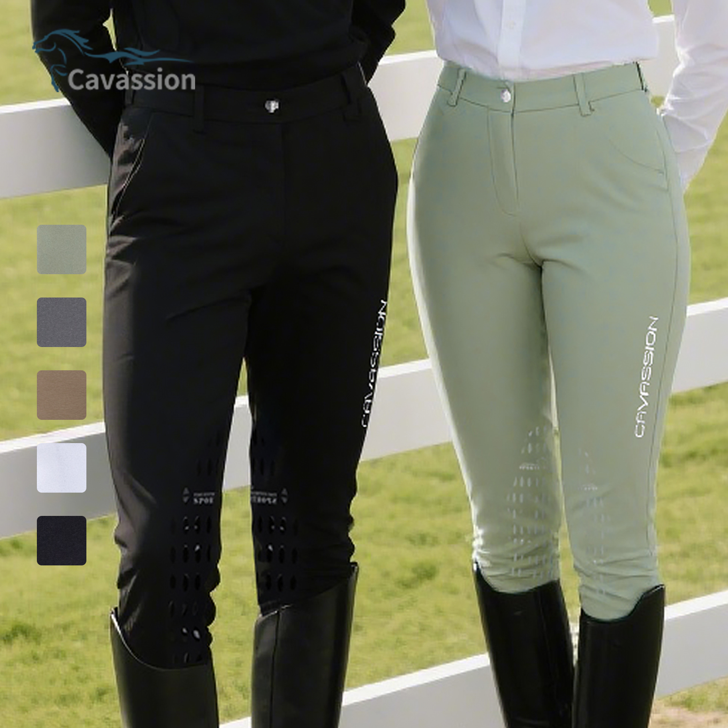Cavassion高弾性薄型通気性耐摩耗性セミシリコン乗馬パンツ速乾性パンツ男女兼用スリム乗馬パンツ夏