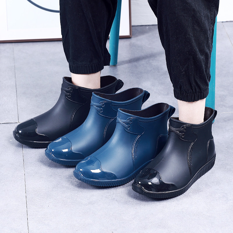 Low tube water shoes men's short tube rain boots plus velvet warm waterproof shoes non-slip water rubber shoes men's water boots men's fishing