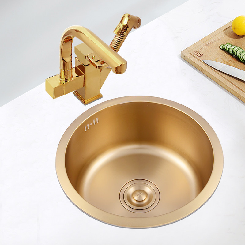 Gold nano round sink Nakajima table mini bar Small single sink kitchen 304 stainless steel sink sink