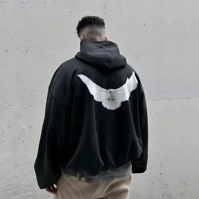 YEEZY KANYE Kanye West three-party collaboration American-style heavyweight peace dove hooded sweatshirt loose fit unisex hoodie YEEZY KANYE Kanye West three-party collaboration American-style heavyweight peace dove hooded sweatshirt loose fit unisex hoodie