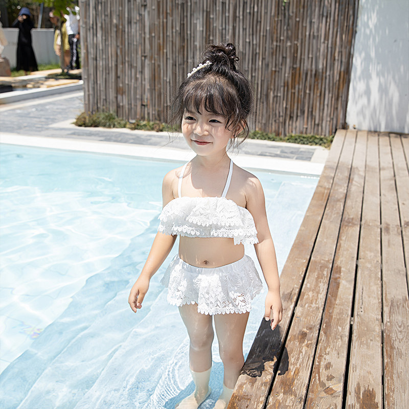 Children's Swimsuit Girl Korean Princess Lace Girl Child Split Bikini Baby Dress Holiday Swimwear