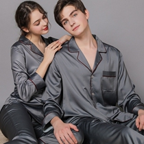 Couples pyjamas one man and one woman 2022 new true silk short sleeve long pants thin summer ice silk suit home clothes