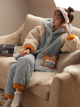 Coral Suede Pajamas Woman Winter Home Conserved Autumn Winter Thickened lady Lovely Flannel Clip Cotton Warm Suit