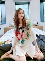 Sleepwear Womens Summer 2021 New Ice Silk Sexy Slim Fit in Long Advanced Sensational Silk Shirt Style Sleeping Dress