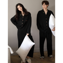 Couples pyjamas womens spring autumn season pure cotton long sleeves Fashion capers Autumn Winter Home Clothes Big Code Mens Black Two Sets