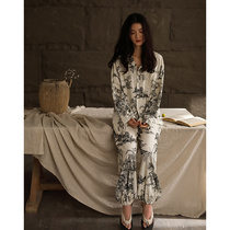 Sleepwear Womens autumn Winter 2021 New pure cotton long sleeves Two sets of plant flowers can be worn outside the spring and autumn household clothes