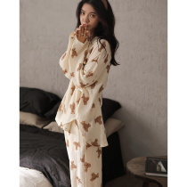 Sleepwear Woman Spring Autumn Season 2022 New Shuttle Textured Pure Cotton Long Sleeve Home Cuddly Lady Autumn Winter Full Cotton Suit