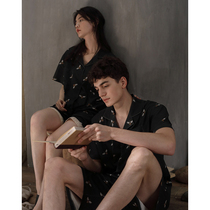 Couples pajamas womens summer cotton thin short-sleeved home clothes mens spring and summer can wear casual two-piece suit