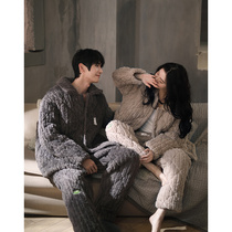 Couples pyjamas womens winter three-layer clip cotton padded jacket thickened with velvety coral suede mens home conserved winter flange suede suit