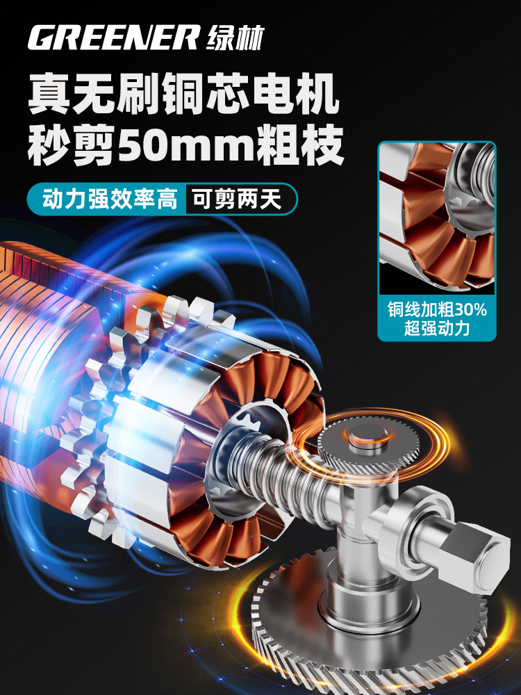 Green Forest Electric Scissors Rechargeable Powerful Garden Fruit Tree Pruning Shears Lithium Battery Electric Pruner Branch Cutting Tool