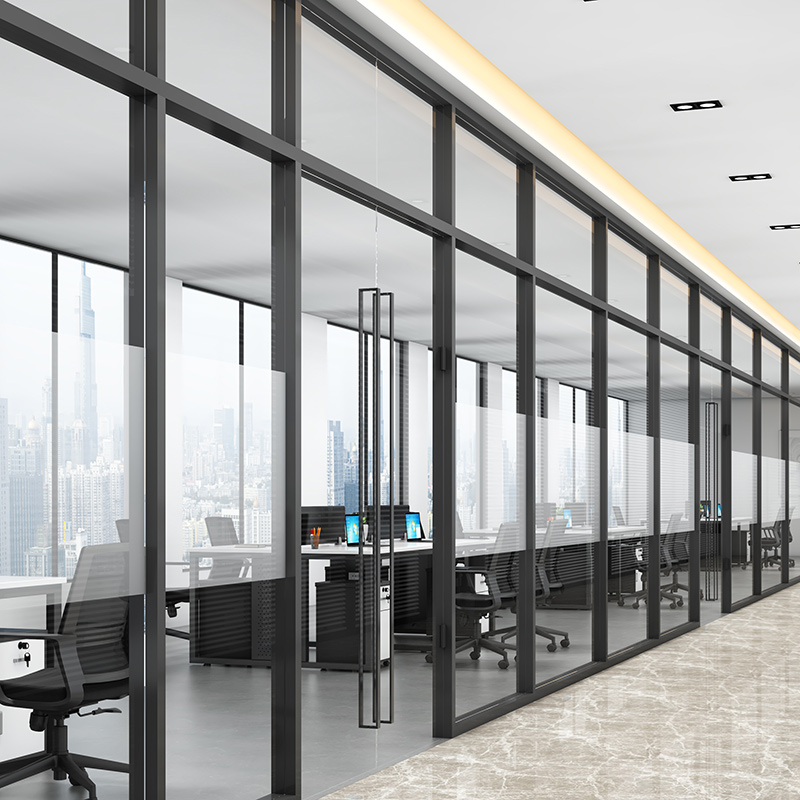 Partition wall Office high room Double sound insulation tempered semi-frosted aluminum alloy screen with louver office glass
