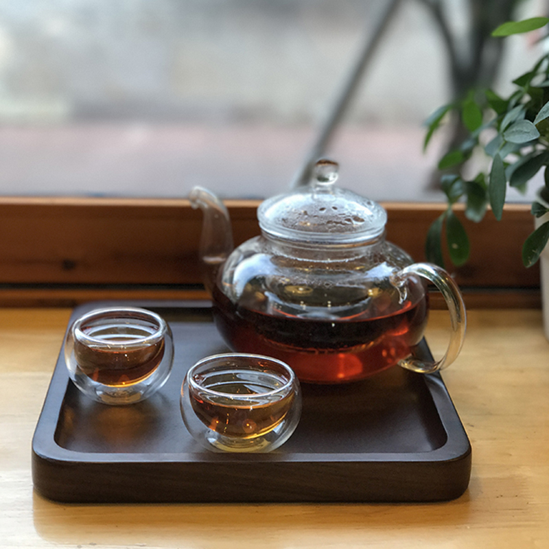 Day Style Wooden Pallet Black Walnuts Solid Wood Tea Water Glass Tray Square Dinner Plate Snack Tray Wooden Fruit Plate 
